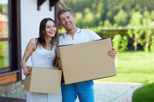 Commercial relocation with labelled boxes and equipment