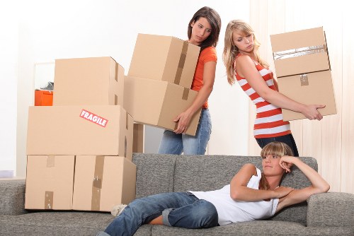 Packed boxes and furniture prepared for a Pimlico house move